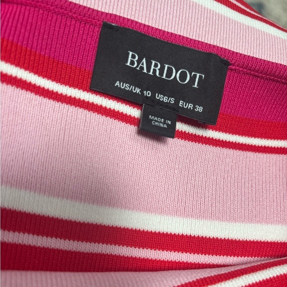 BARDOT BODYCON RED & PINK MULTI STRIPE KNIT CRUISE RESORTWEAR MIDI DRESS SZ SM 6 - Picture 3 of 5